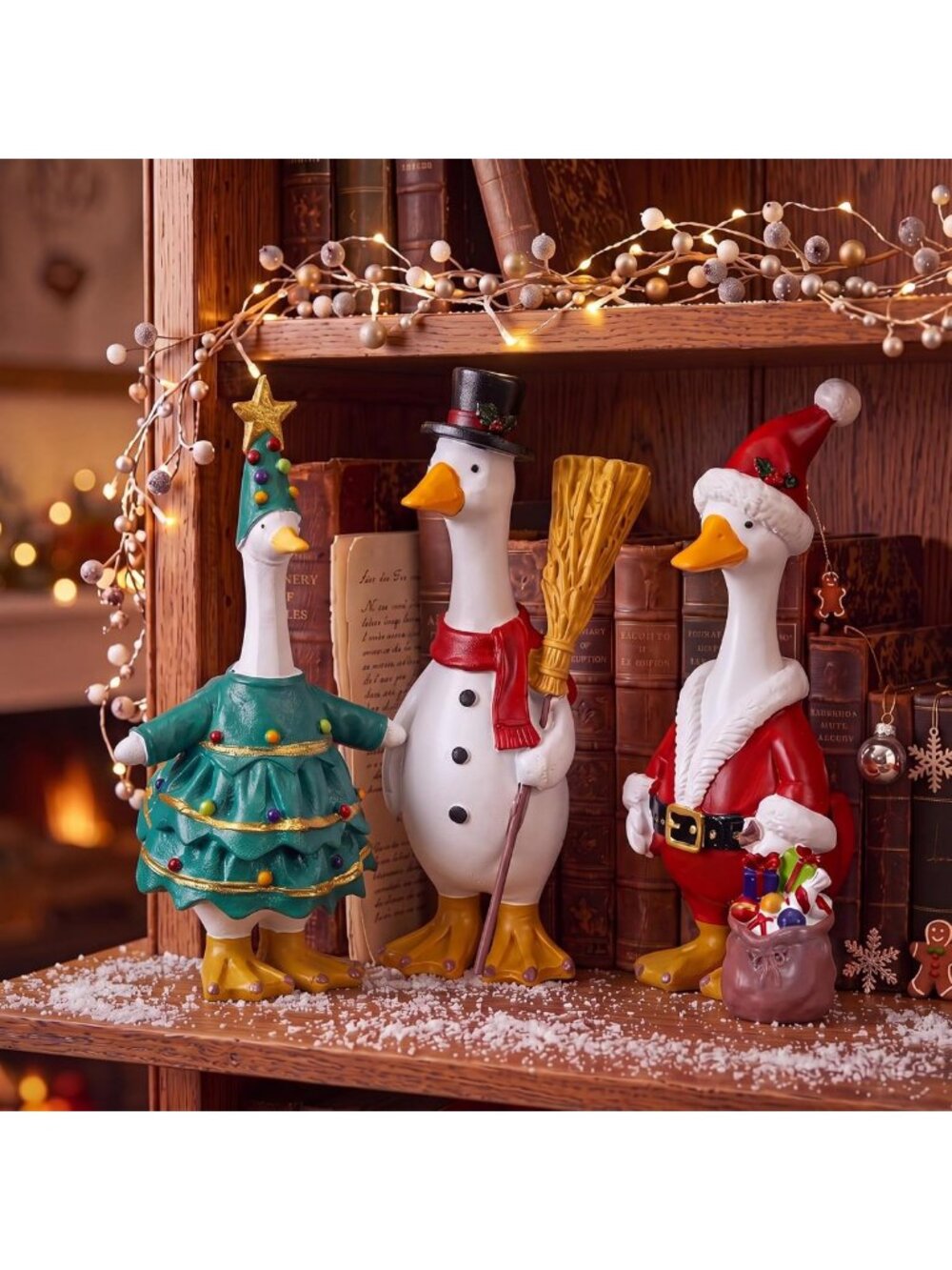 Charming 3-Pc Set of 7" Christmas Goose Figurines for Festive Desktop Decor
